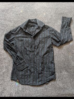 Blue Striped Black Long-Sleeve Dress Shirt